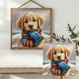 Winter Puppy with Plaid Scarf Cross Stitch Kit 🐶❄️🧣