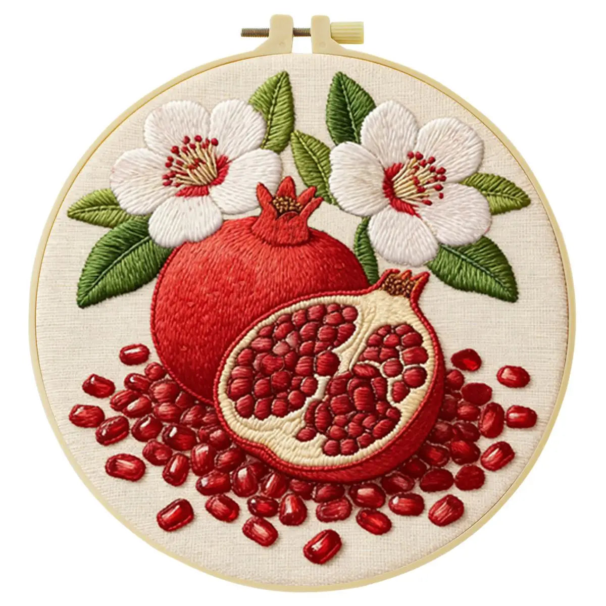 Pomegranate Embroidery Kit for Beginners – DIY Floral Fruit Hand Embroidery Hoop Set