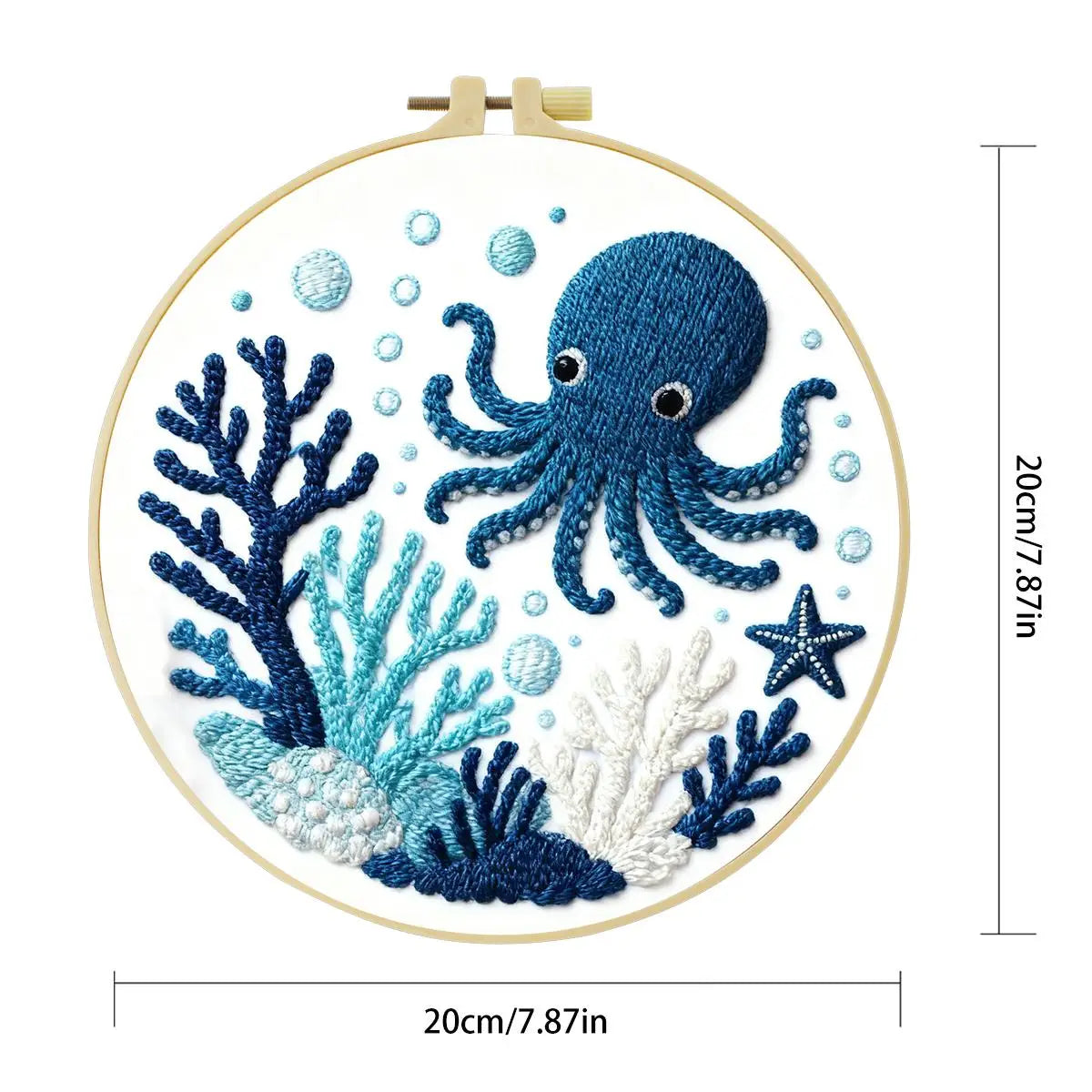 Cute Octopus Embroidery Kit – Ocean Sea Life DIY Hand Embroidery Hoop Art Set