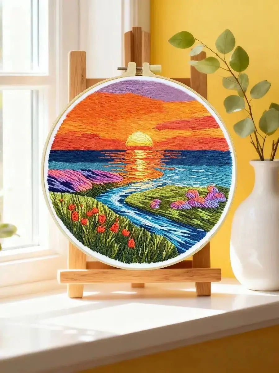 Vibrant Sunset Meadow Embroidery Kit Kits For Stitchers