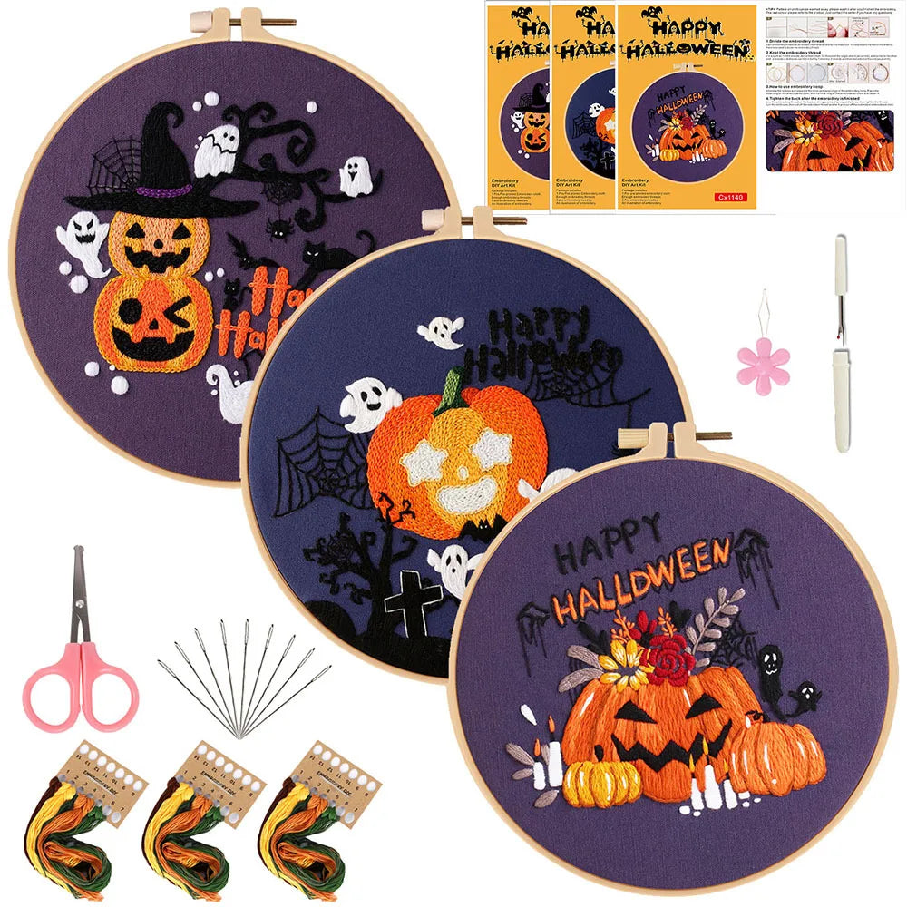 Cute Halloween Embroidery Kit – Set of 3