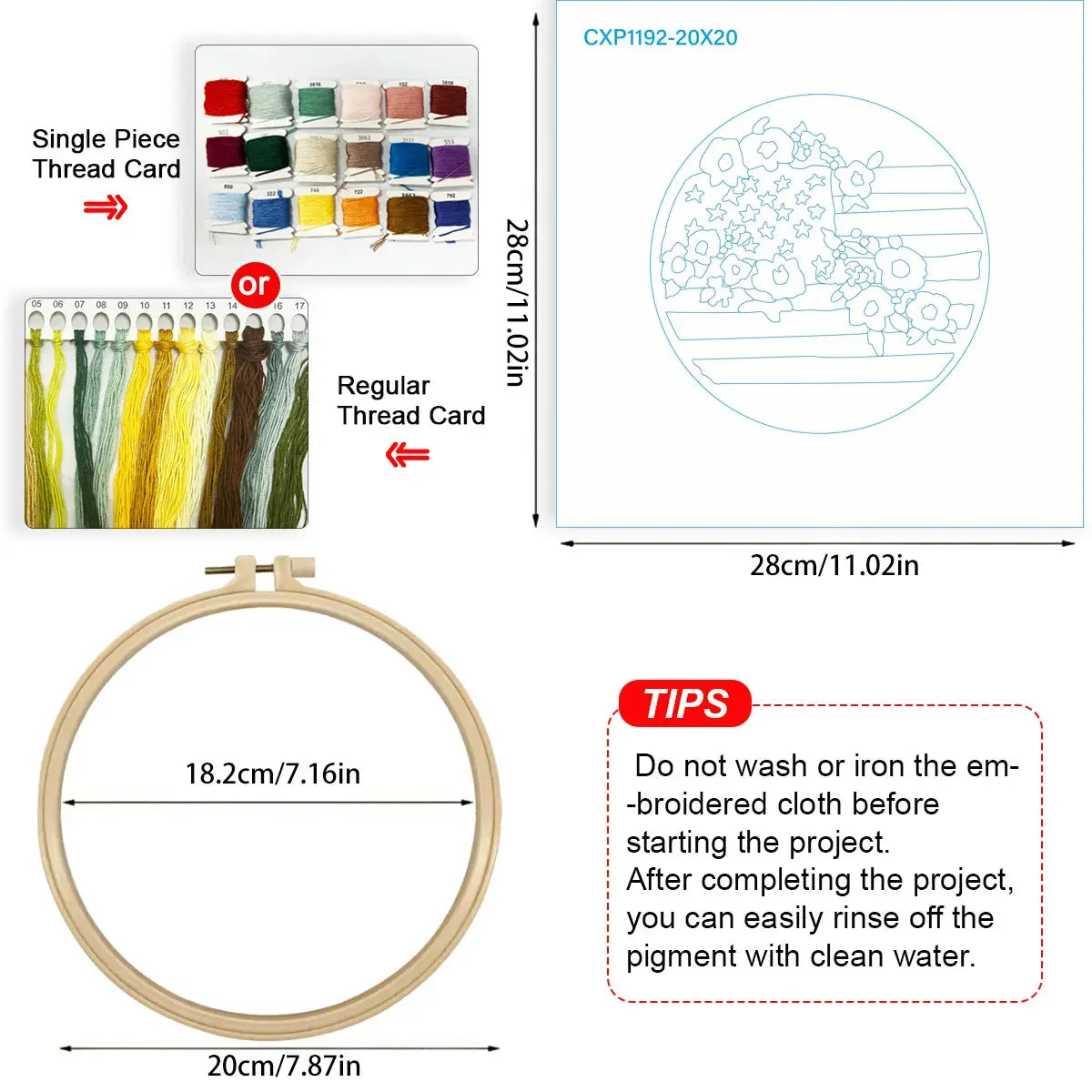Patriotic American Flag Floral Embroidery Kit – USA Stars and Stripes DIY Needlepoint Hoop Art Rustic Fourth of July Decor Gift Kits For Stitchers