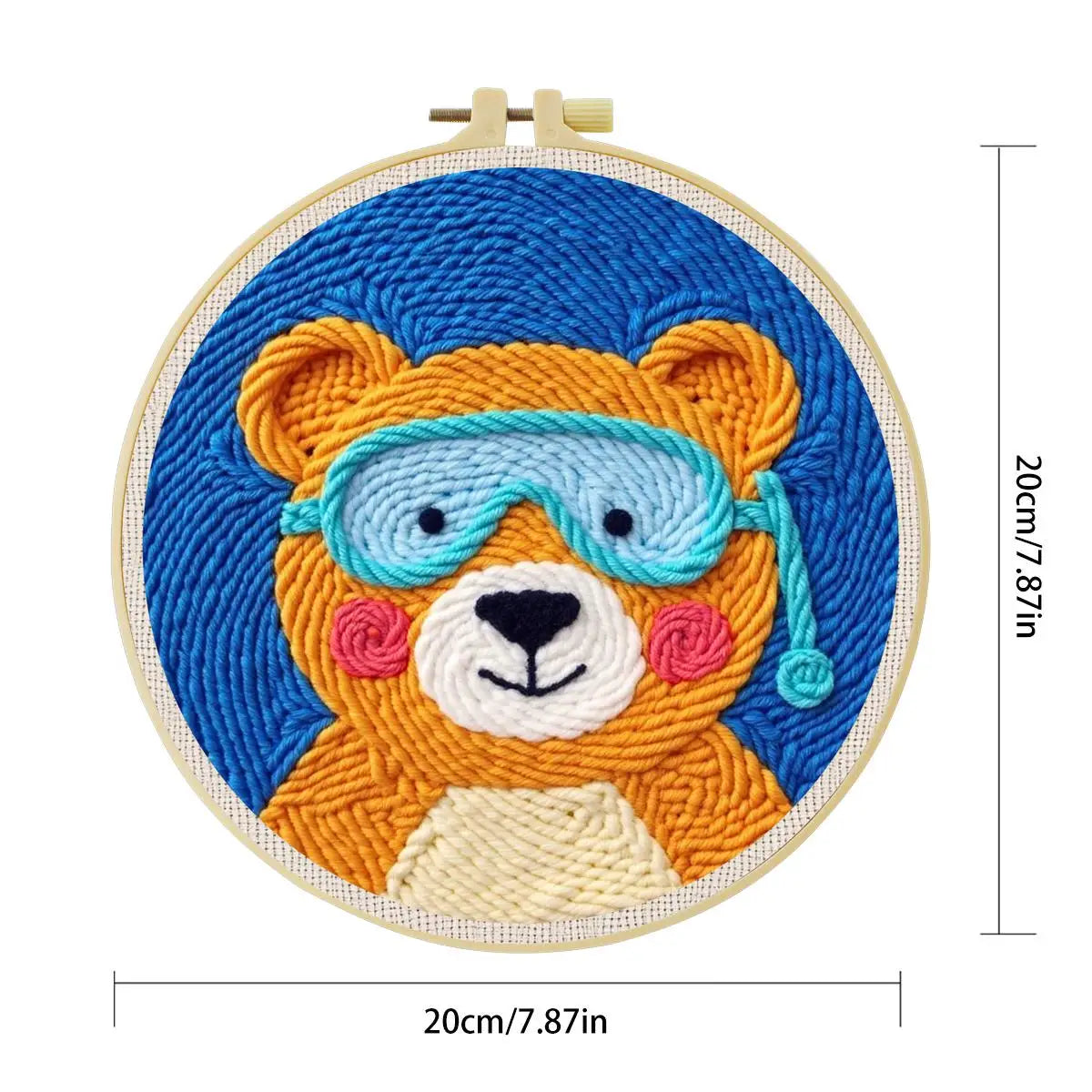 Cute Bear Punch Needle Wall Art – Handmade Embroidery Hoop Decor for Nursery & Cozy Rooms