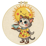 Cute Cat Tea Party Embroidery Kit – Kawaii Sunshine DIY Hand Embroidery Hoop Art Set