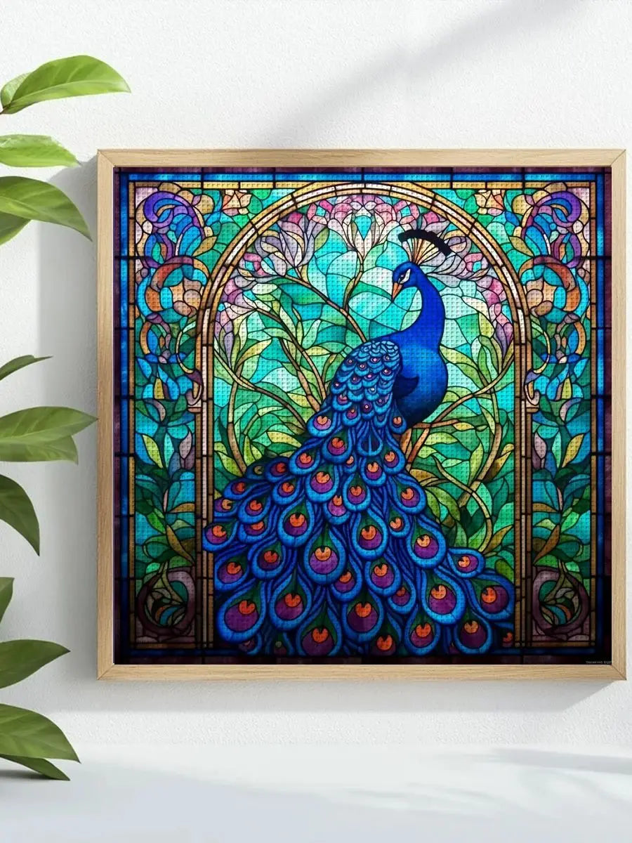 Stained Glass Peacock Cross Stitch Kit 🦚💙✨