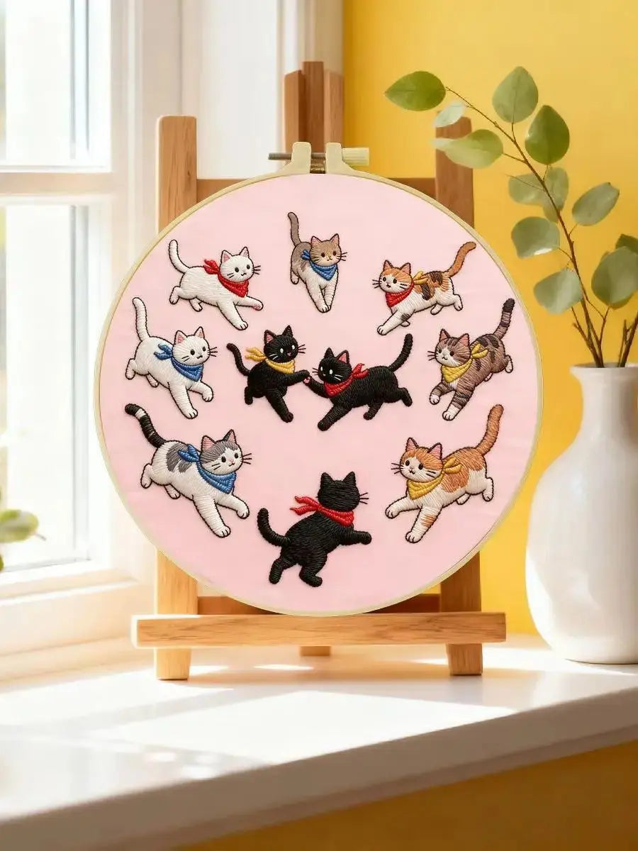 Playful Cats Embroidery Kit Kits For Stitchers