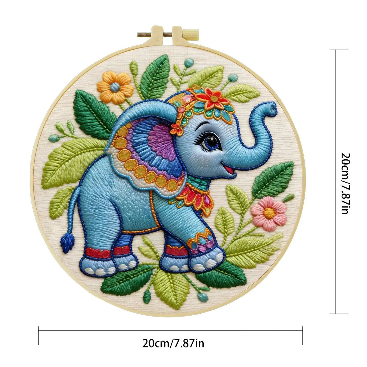 Cute Elephant Embroidery Kit – Colorful Baby Elephant Needlepoint Pattern with Floral Details for Nursery & Animal Lovers