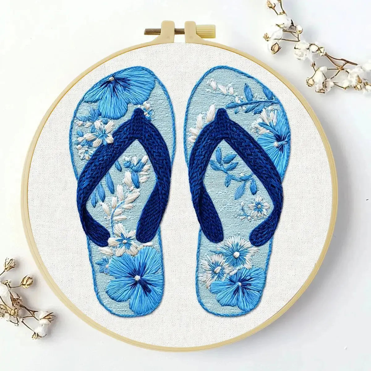 Coastal Blue Flip-Flops Embroidery Kit 🌊🩴 Kits For Stitchers