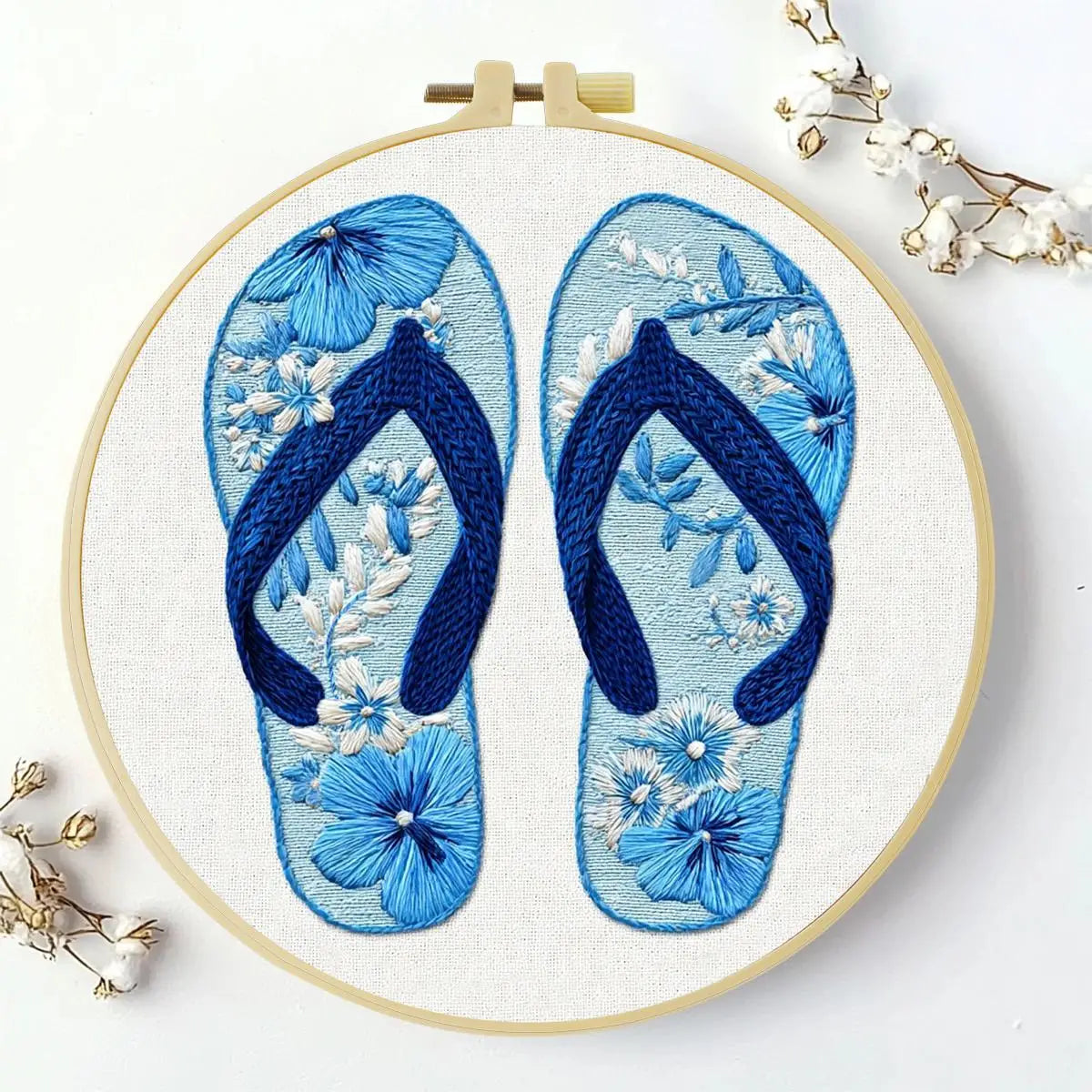 Coastal Blue Flip-Flops Embroidery Kit 🌊🩴 Kits For Stitchers