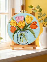 Handmade Tulip Bouquet Embroidery Hoop Wall Art – Colorful Floral Mason Jar Decor