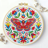 Colorful Folk Moth & Floral Embroidery Kit Kits For Stitchers
