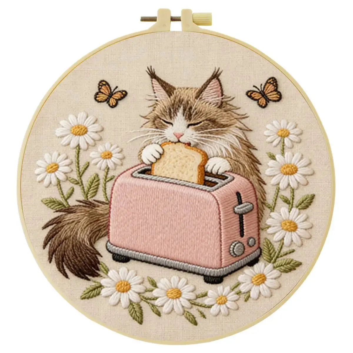 Toast-Loving Cat Embroidery Kit Kits For Stitchers