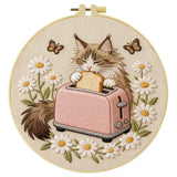 Toast-Loving Cat Embroidery Kit Kits For Stitchers