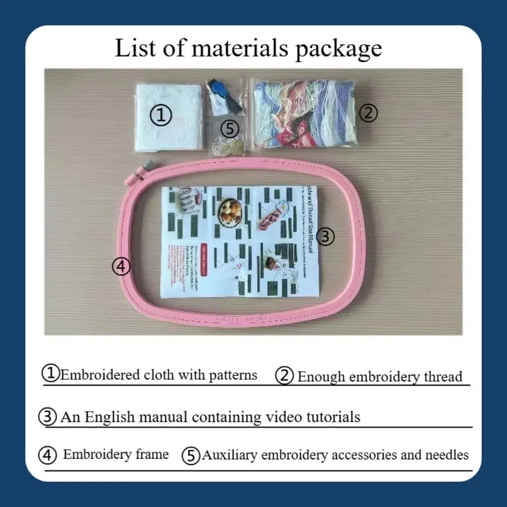 Cute Sewing & Embroidery Tools Pattern – DIY Craft Lover Hand Embroidery Kit with Floral Needlework Accessories Design Kits For Stitchers
