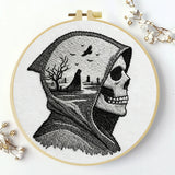 Grim Reaper Embroidery DIY Kit – Gothic Skull Beginner Stitching Kit with Hoop, Pattern & Threads