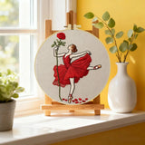 Handmade Red Rose Ballerina Embroidery Hoop Wall Art – Elegant Ballet Dancer Decor Kits For Stitchers