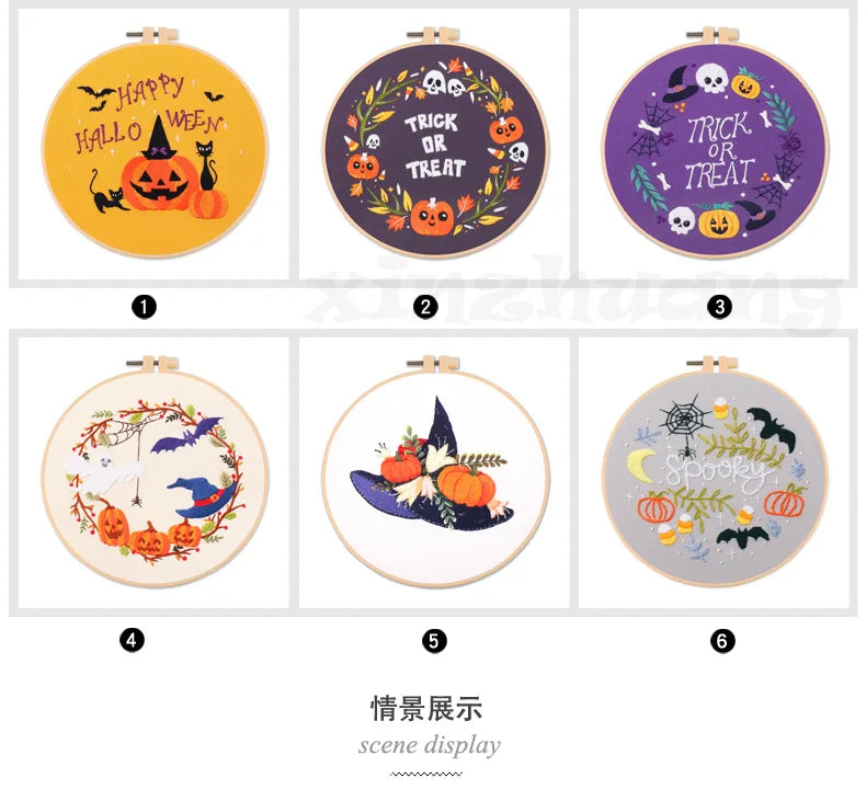 Cute Halloween Embroidery Kit Collection – 6 Designs