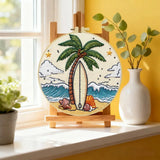 Surfboard Beach Punch Needle Wall Art – Handmade Embroidery Hoop Decor for Nursery & Cozy Rooms Kits For Stitchers