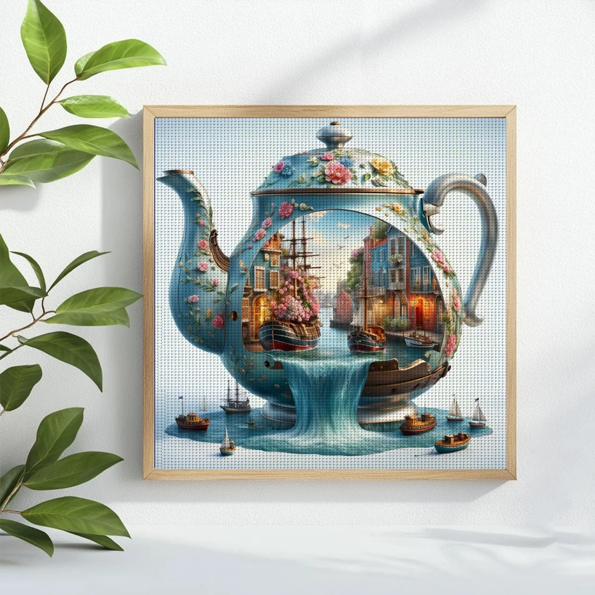 Enchanted Harbor Teapot Cross Stitch Kit ☕⛵🌸🏘️✨