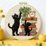 Black Cat Embroidery Kit for Beginners – DIY Cute Cat Hand Embroidery Hoop Set
