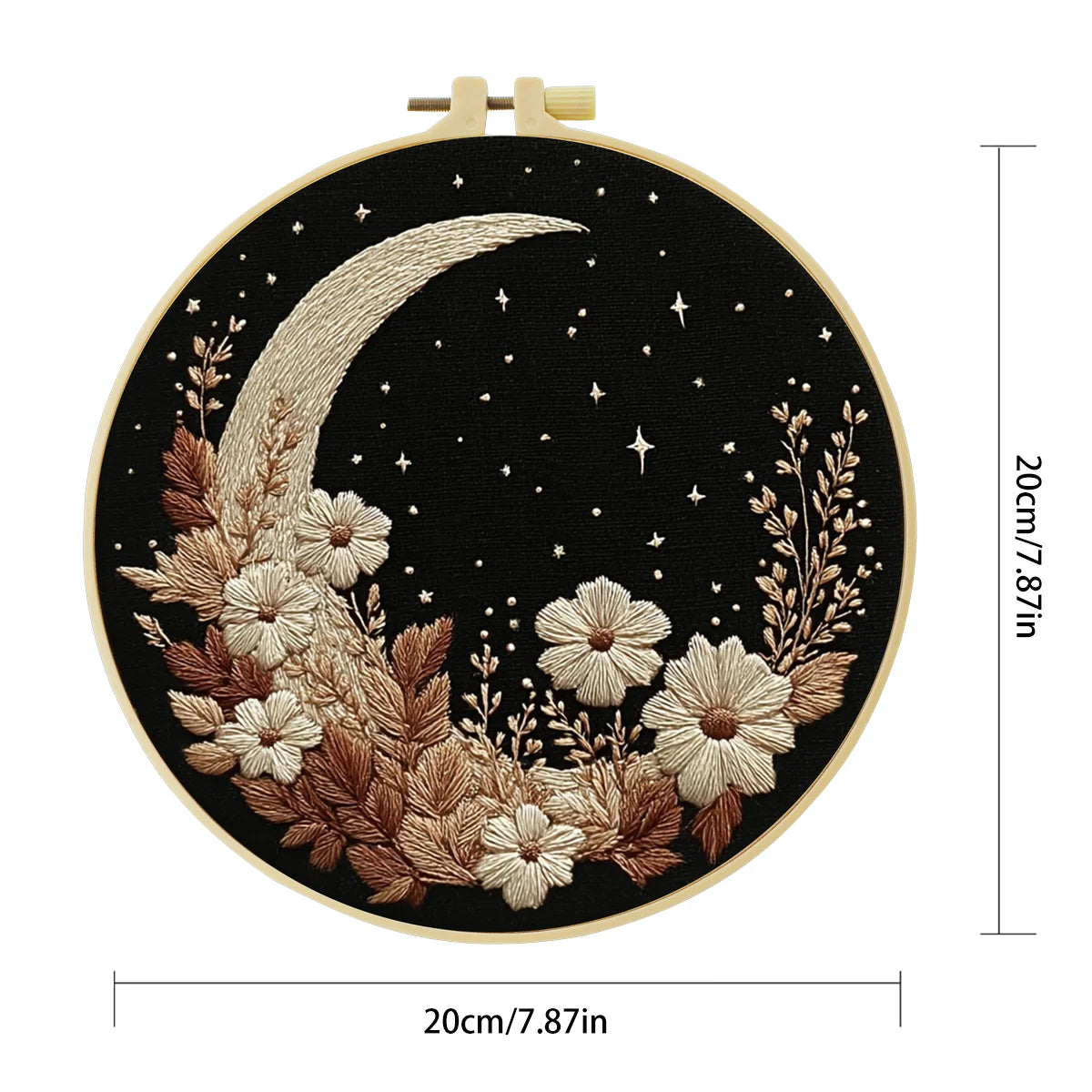 Moon & Floral Night Embroidery Starter Kit – DIY Celestial Sewing Art Set for Beginners