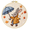Autumn Bunny with Umbrella Embroidery DIY Kit – Cute Woodland Animal Hand Stitch Craft with Hoop & Threads