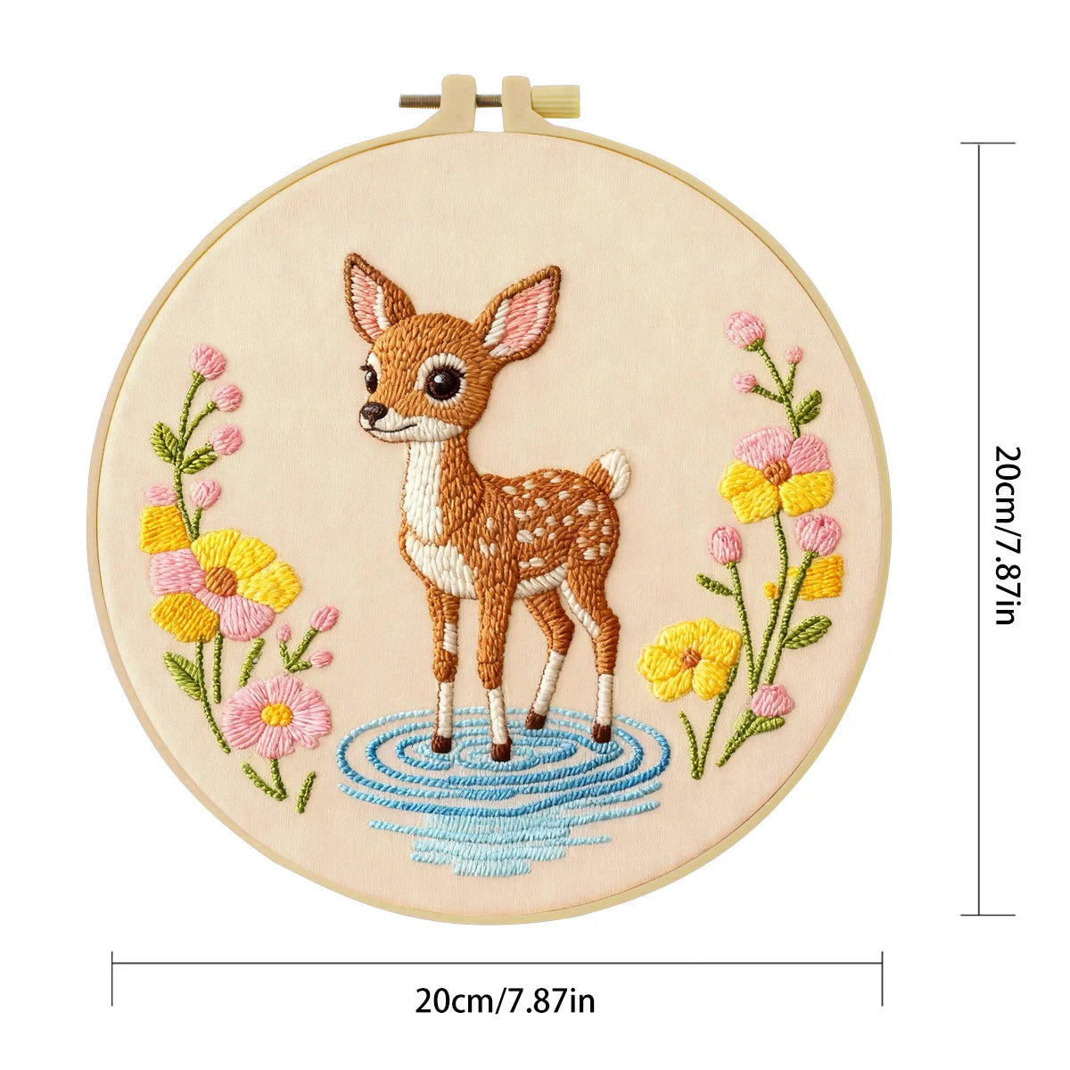 Cute Baby Deer Embroidery Kit – Woodland Fawn DIY Sewing Craft, Floral Nursery Hoop Wall Art Decor