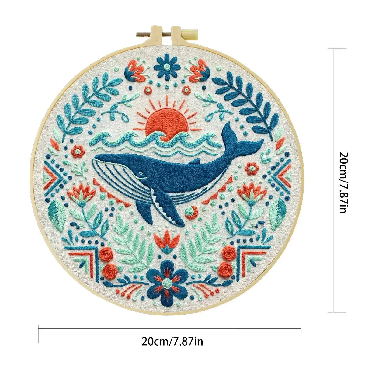 Folk Art Whale & Ocean Floral Embroidery Kit Kits For Stitchers