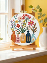 Floral Vase Embroidery Kit for Beginners – DIY Modern Flower Hand Embroidery Hoop Set