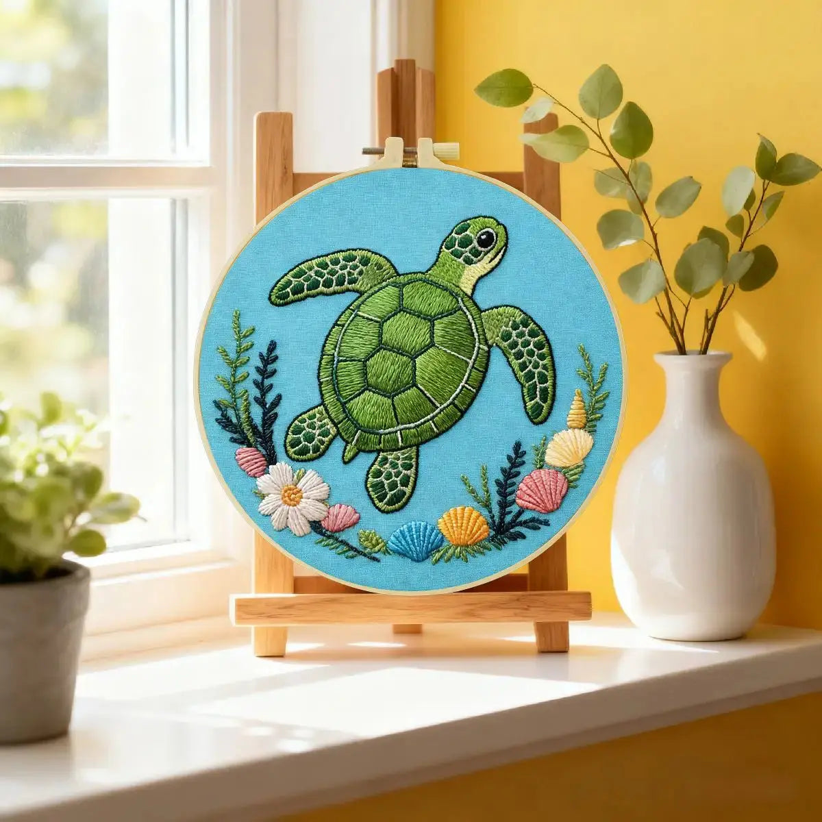 Sea Turtle Embroidery Kit โ Coastal Ocean & Seashell Design Kits For Stitchers