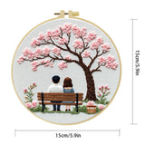 Cherry Blossom Couple Embroidery Kit – Romantic Spring Bench Needlepoint Pattern with Sakura Tree & Cozy Love Scene