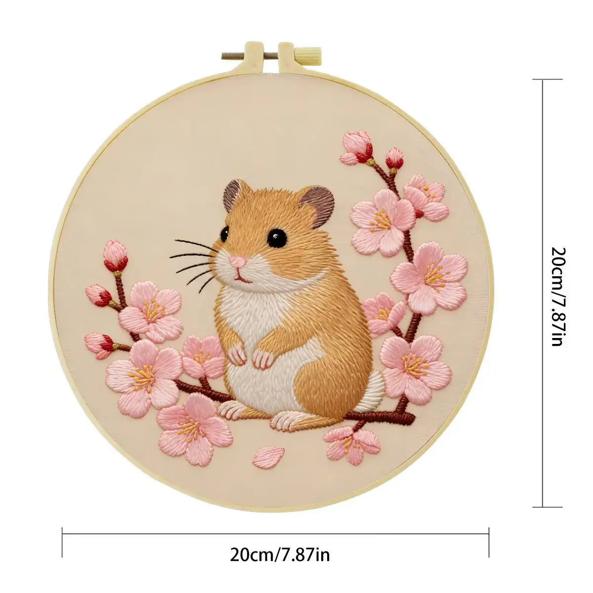 Cherry Blossom Hamster Embroidery Kit โ Cute Spring Floral Animal Design Kits For Stitchers