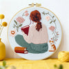 Girl Reading with Cat Embroidery Starter Kit