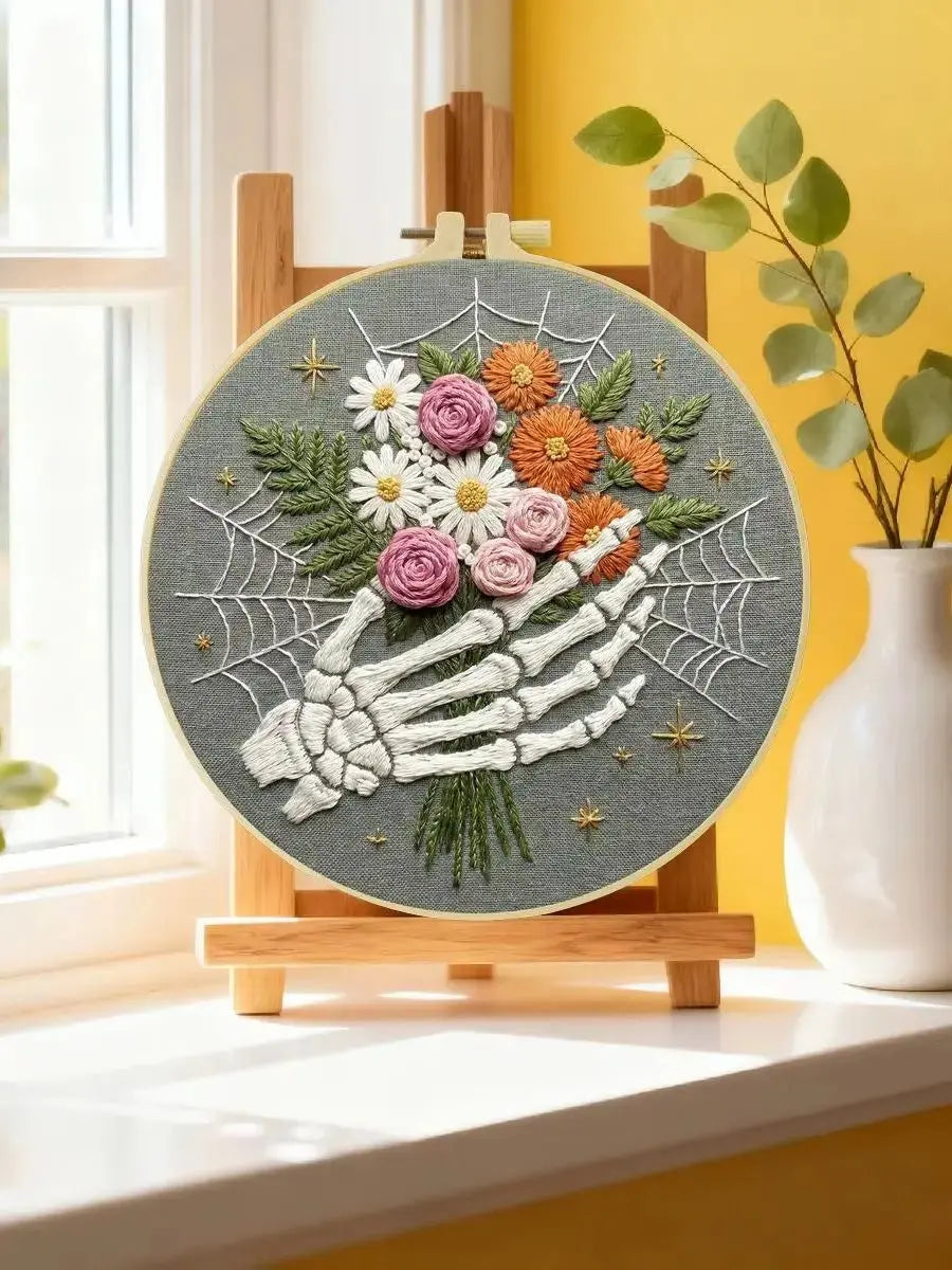 Floral Skeleton Hand Embroidery Kit Kits For Stitchers