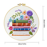 Handmade Floral Book Stack Embroidery Hoop Wall Art – Colorful Literary Cottagecore Decor