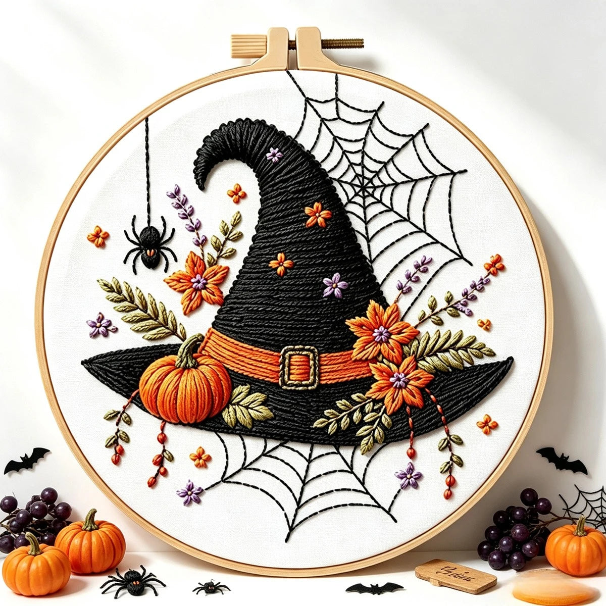 Spooky Halloween Floral Embroidery Kit – Set of 4