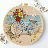 Handmade Beach Bicycle Embroidery Hoop Wall Art – Coastal Floral Bike Cottage Decor