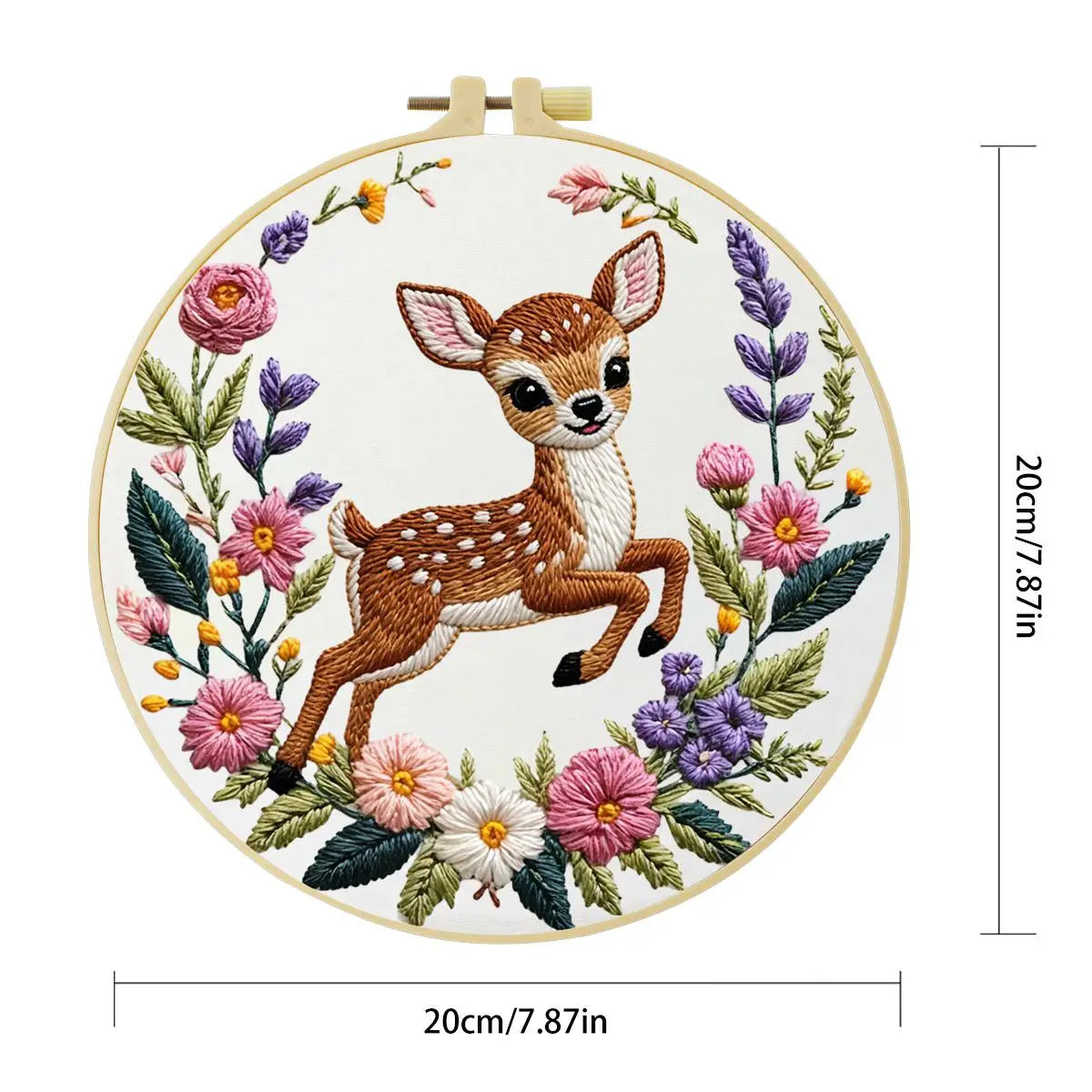 Cute Deer Embroidery Kit for Beginners – DIY Floral Hand Embroidery Hoop Set