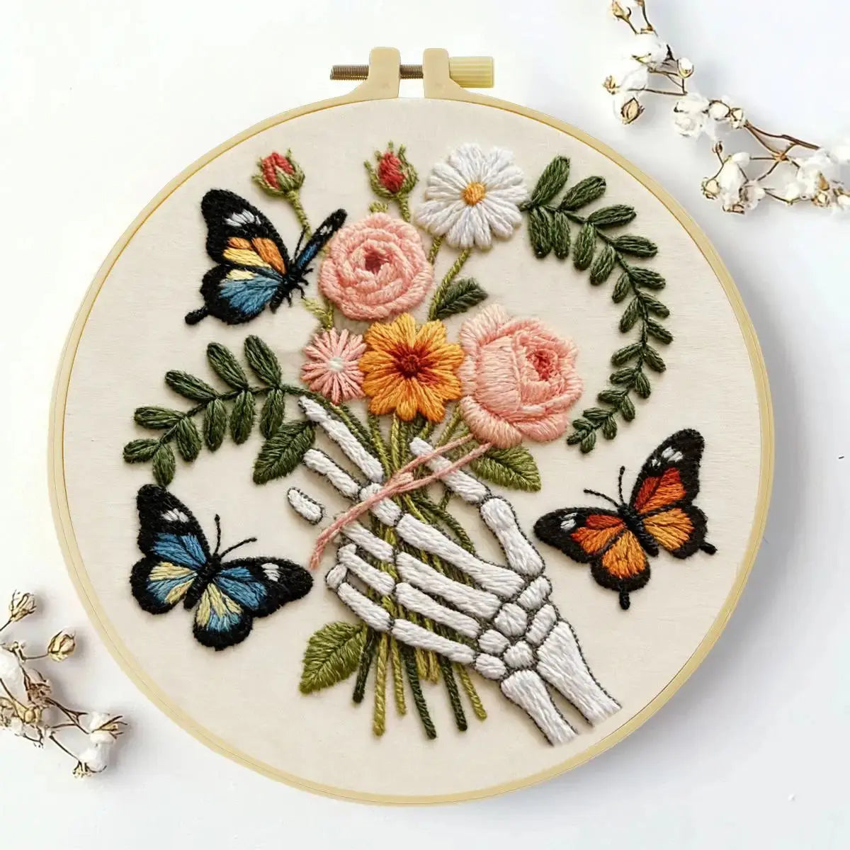 Skeleton Hand Floral Bouquet Embroidery Kit 🦋💐💀 Kits For Stitchers