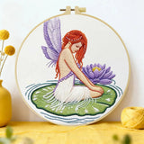 Fairy on Lily Pad Embroidery DIY Kit – Fantasy Beginner Stitching Kit with Hoop, Pattern & Threads The Stichers Heavane