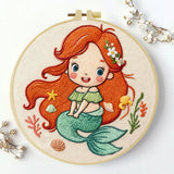 Cute Mermaid Girl Embroidery Starter Kit DIY – Beginner Cartoon Ocean Hand Embroidery Kit