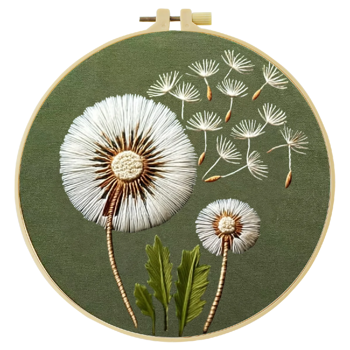 Minimalist Dandelion Embroidery Kit – Botanical Puff Flower DIY Needlepoint Hoop Art Modern Nature Decor Craft Gift for Adults