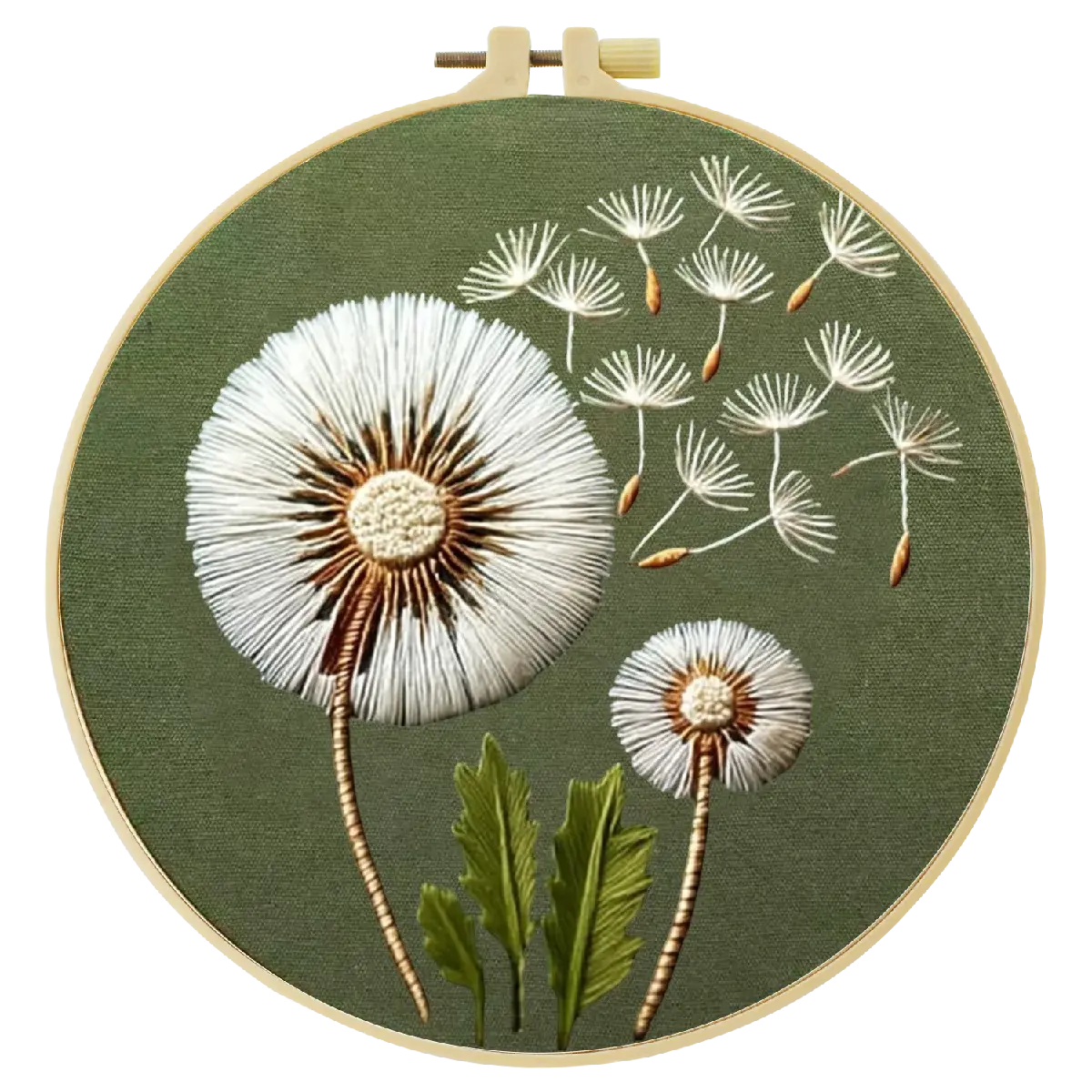 Minimalist Dandelion Embroidery Kit – Botanical Puff Flower DIY Needlepoint Hoop Art Modern Nature Decor Craft Gift for Adults Kits For Stitchers