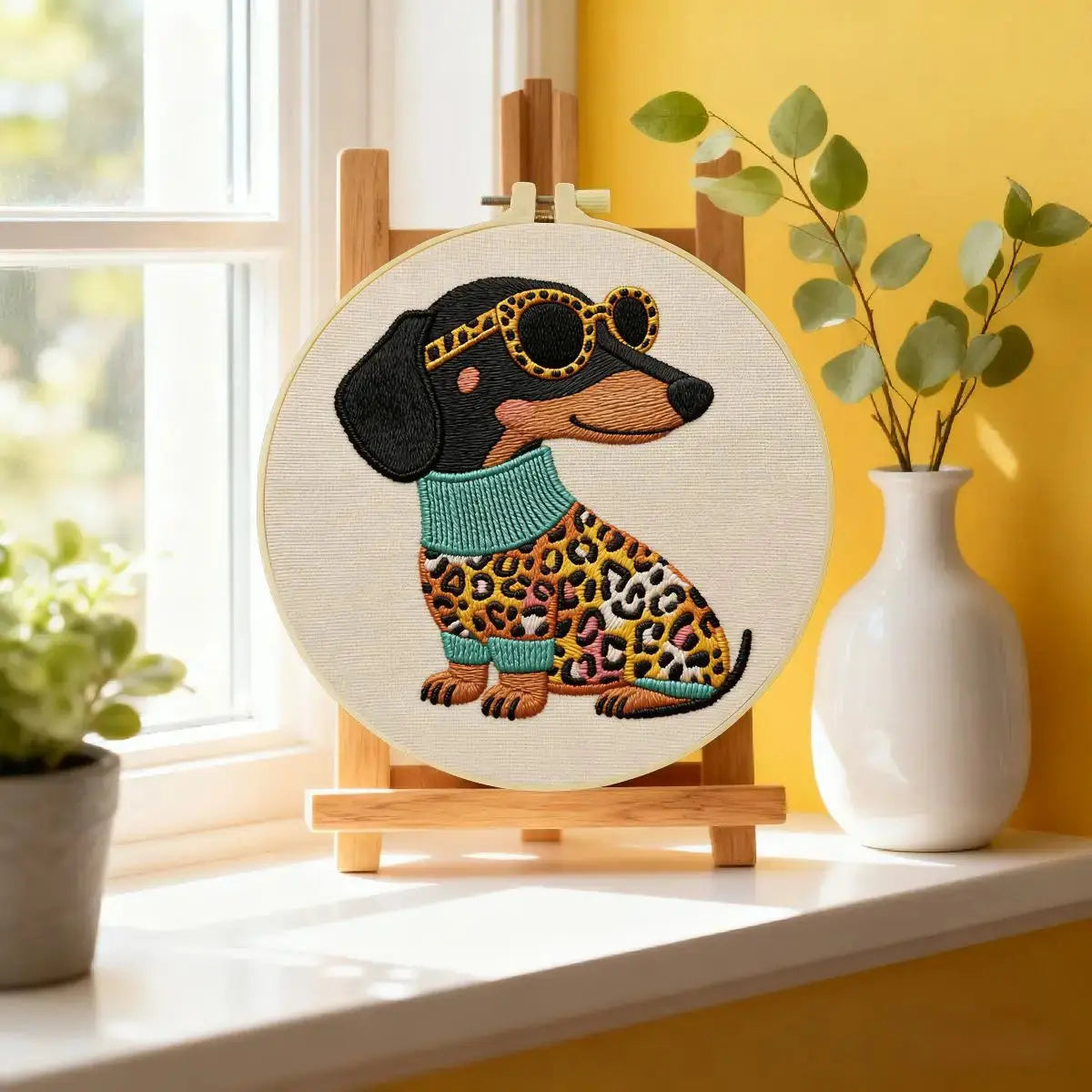 Leopard Chic Dachshund Embroidery Kit Kits For Stitchers