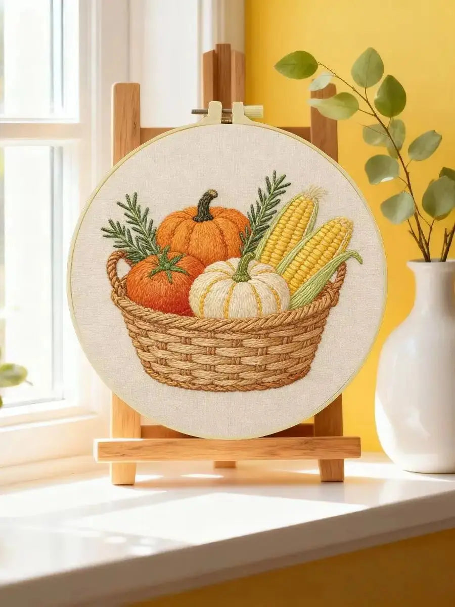 Autumn Harvest Basket Embroidery Kit Kits For Stitchers