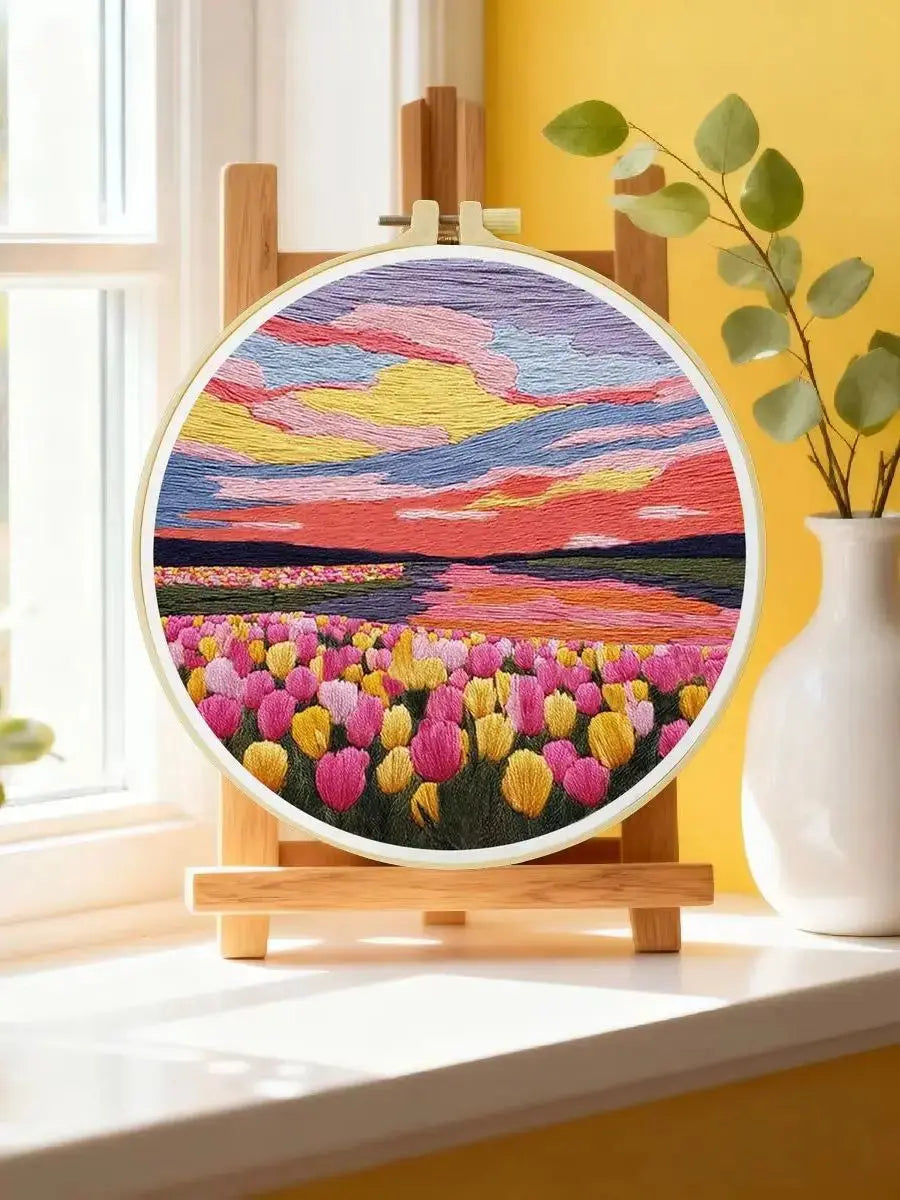 Sunset Tulip Fields Embroidery Kit Kits For Stitchers