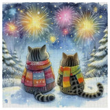 Winter Fireworks Cat Companions Cross Stitch Kit 🐱❄️🎆