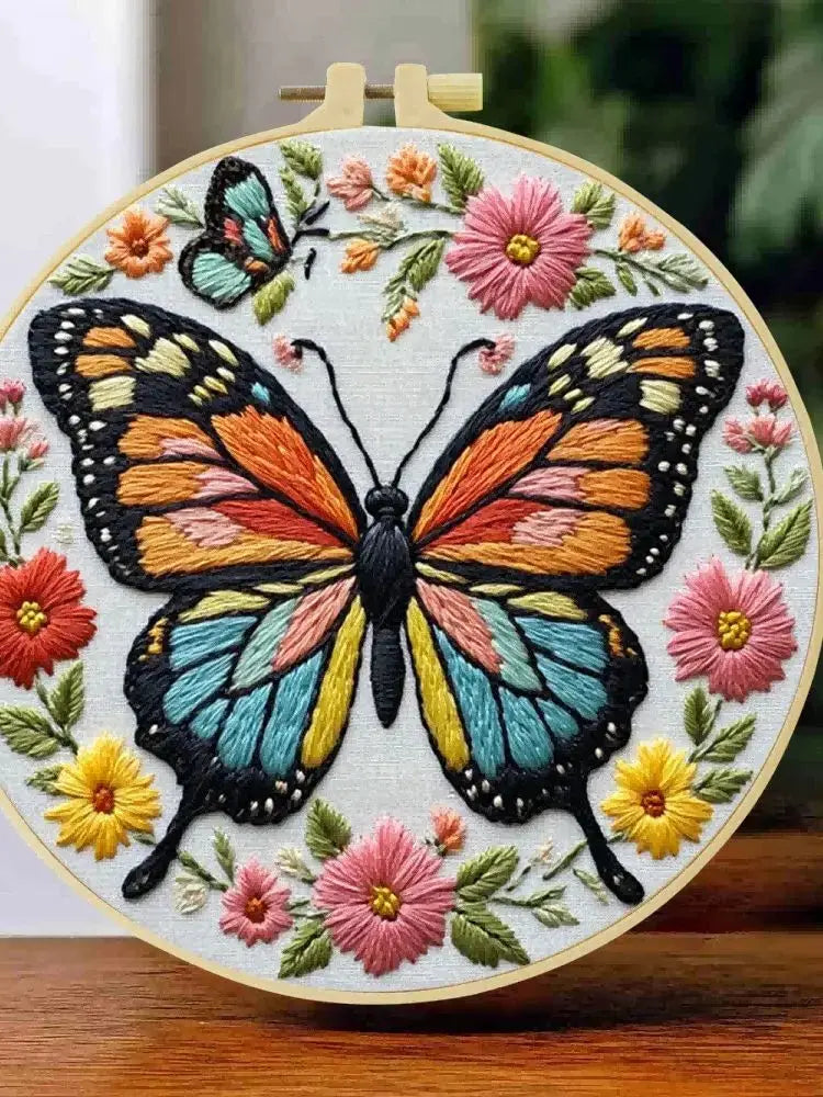 Vibrant Butterfly Hand Embroidery Kit The Stichers Heavane