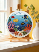 Ocean Life Embroidery Kit – Tropical Fish & Sea Turtle DIY Hand Embroidery Hoop Art Set Kits For Stitchers