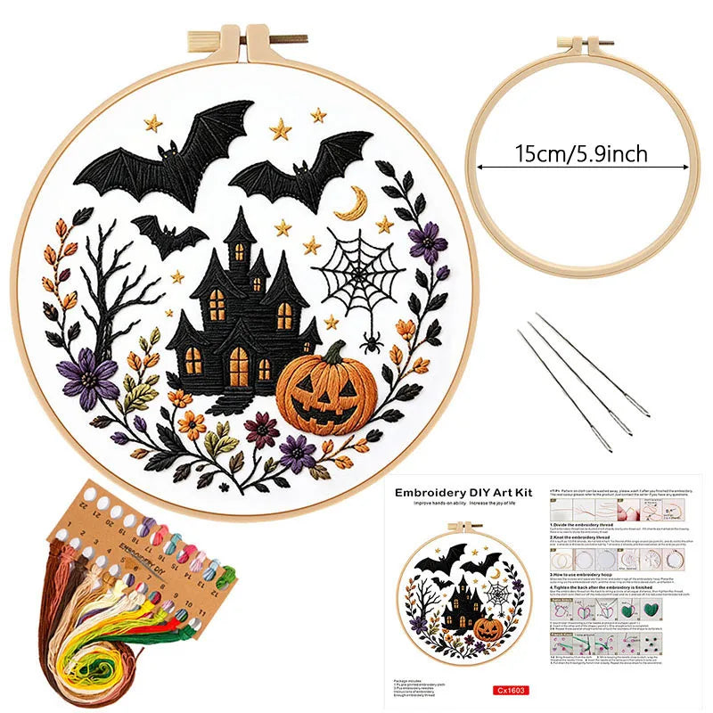 Spooky Halloween Floral Embroidery Kit – Set of 4